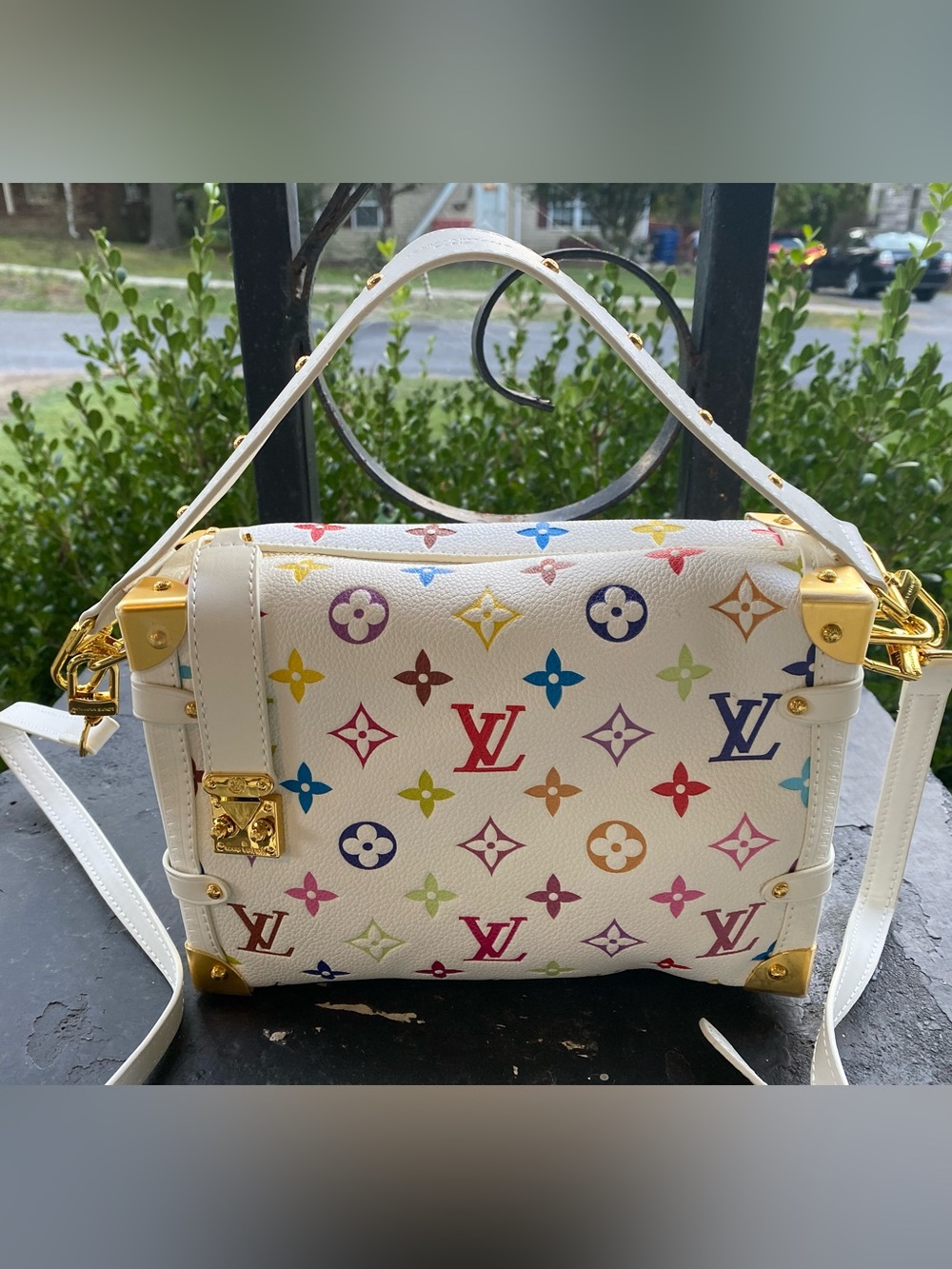 NOT AUTHENTIC Louis Vuitton White Multicolor Monogram Mini Trunk Bag